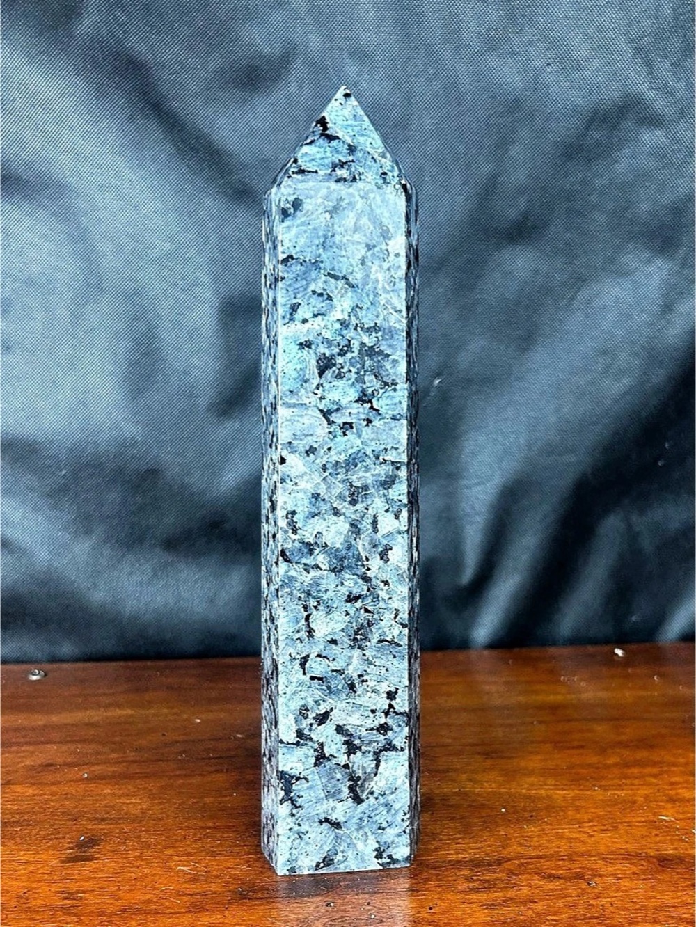 Larvikite Crystal Tower Point Decor in Gray & Blue 9”tall